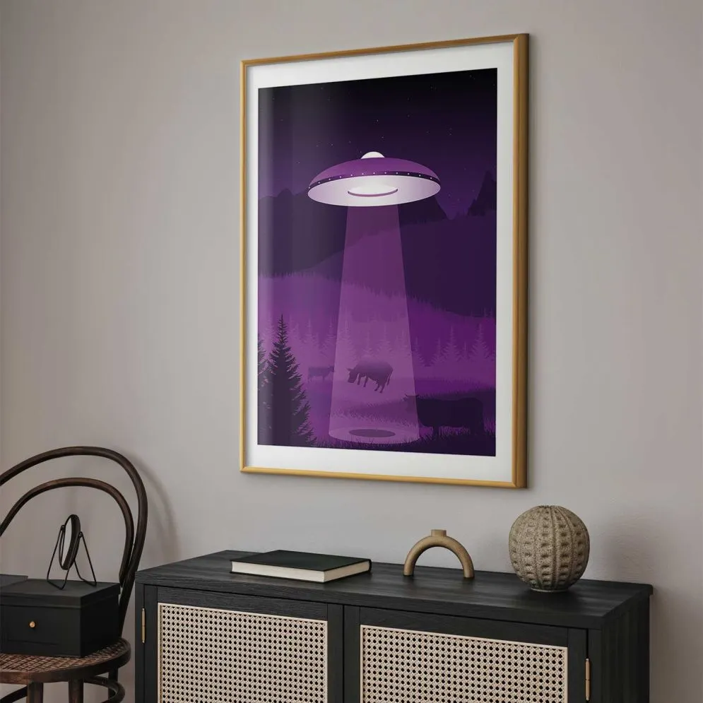 Plakat Ufo 21x30 cm z ramą złotą z marginesem | MIRAT.