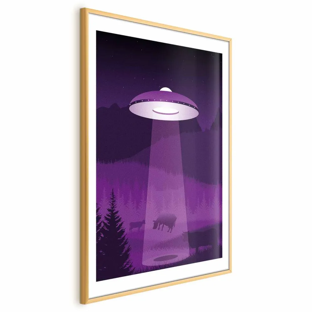 Plakat Ufo 21x30 cm z ramą złotą z marginesem | MIRAT.