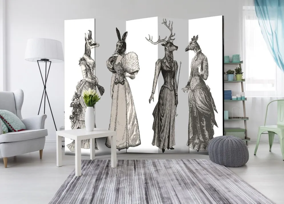 Parawan jednostronny Ludzie 225x172 cm 5-częściowy szary | MIRAT.