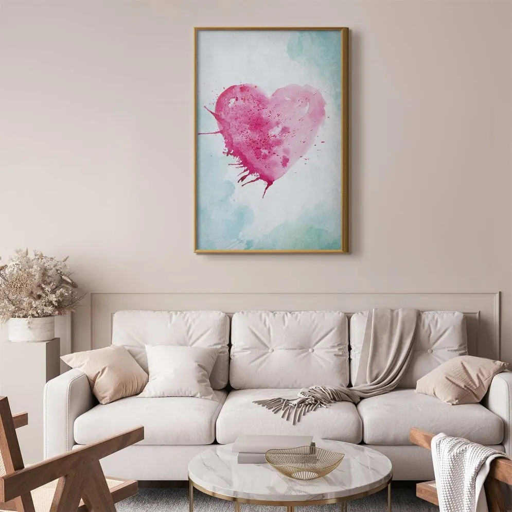 Plakat akwarelowe serce 40 x 60 cm z ramą złotą | MIRAT. kolekcja n-B-0031-ao-a