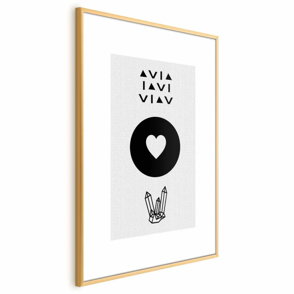 Plakat Serce i kryształty 60x90 cm z ramą złotą z marginesem | MIRAT.