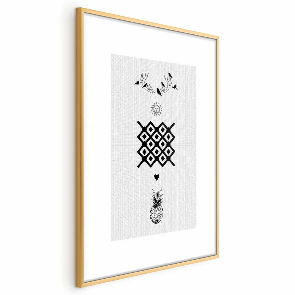 Plakat Szczęście 21x30 cm z ramą złotą z marginesem | MIRAT.