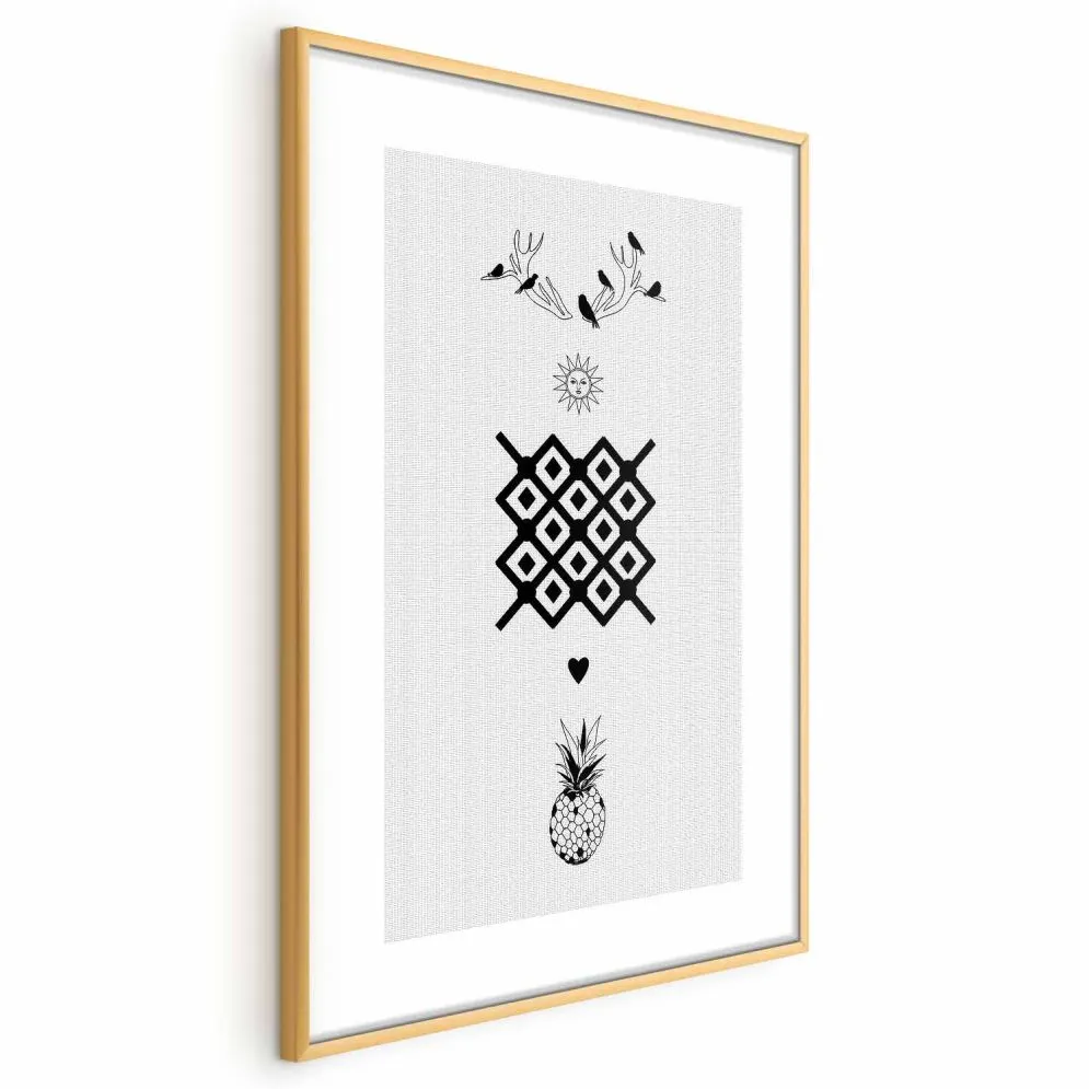 Plakat Szczęście 21x30 cm z ramą złotą bez marginesu | MIRAT.