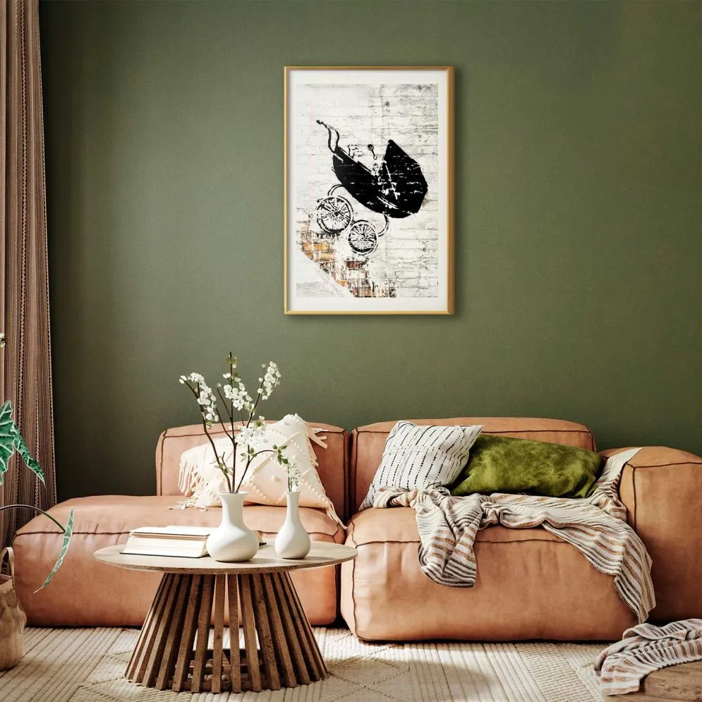 Plakat Pędzący wózek 21x30 cm z ramą złotą z marginesem | MIRAT.