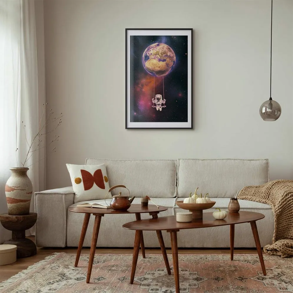 Plakat Kosmiczna huśtawka 29,7x42 cm z ramą czarną z marginesem | MIRAT.