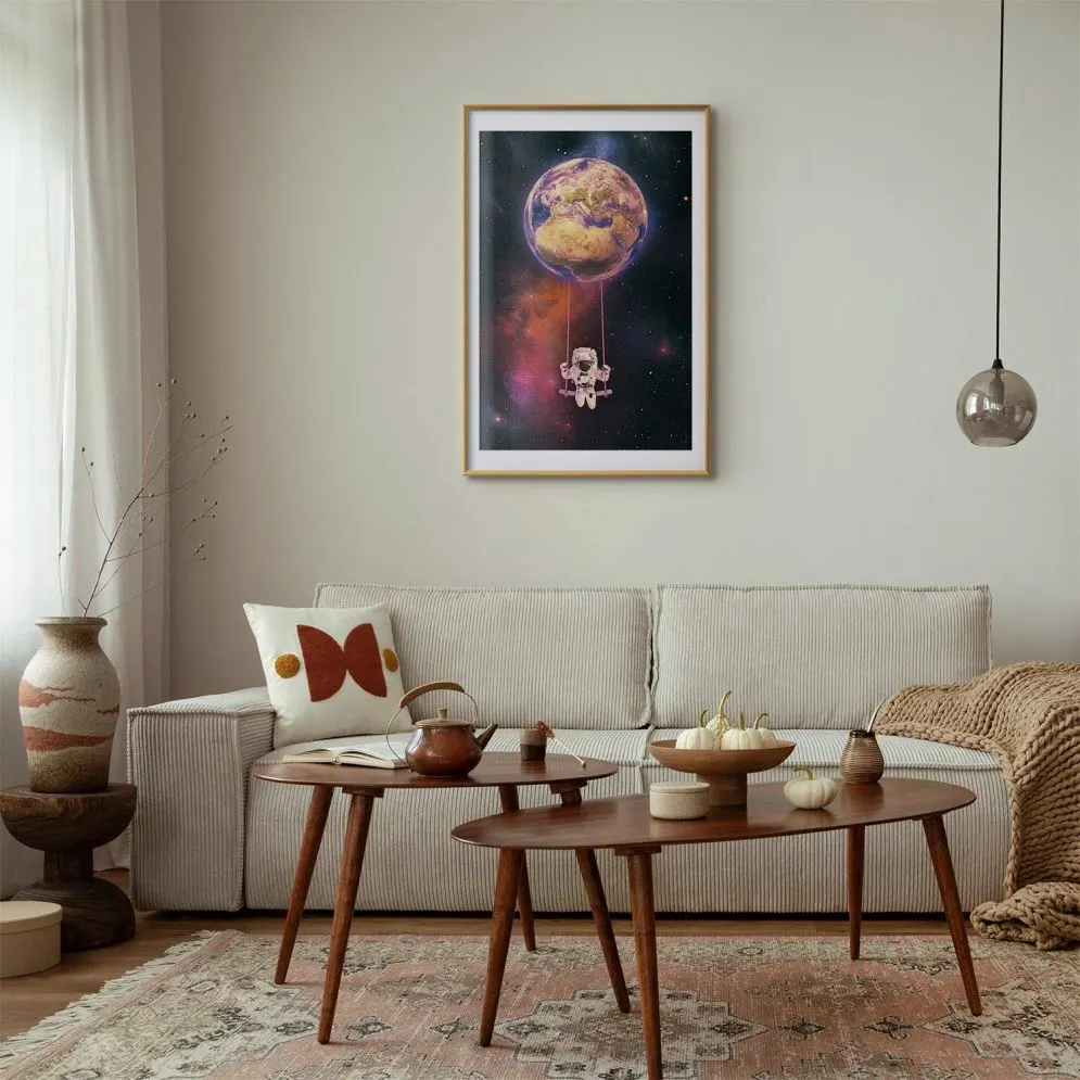 Plakat Kosmiczna huśtawka 29,7x42 cm z ramą złotą z marginesem | MIRAT.