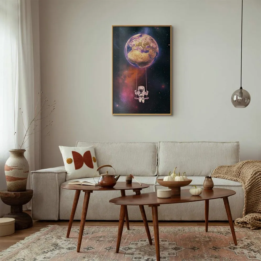 Plakat Kosmiczna huśtawka 40x60 cm z ramą złotą bez marginesu | MIRAT.