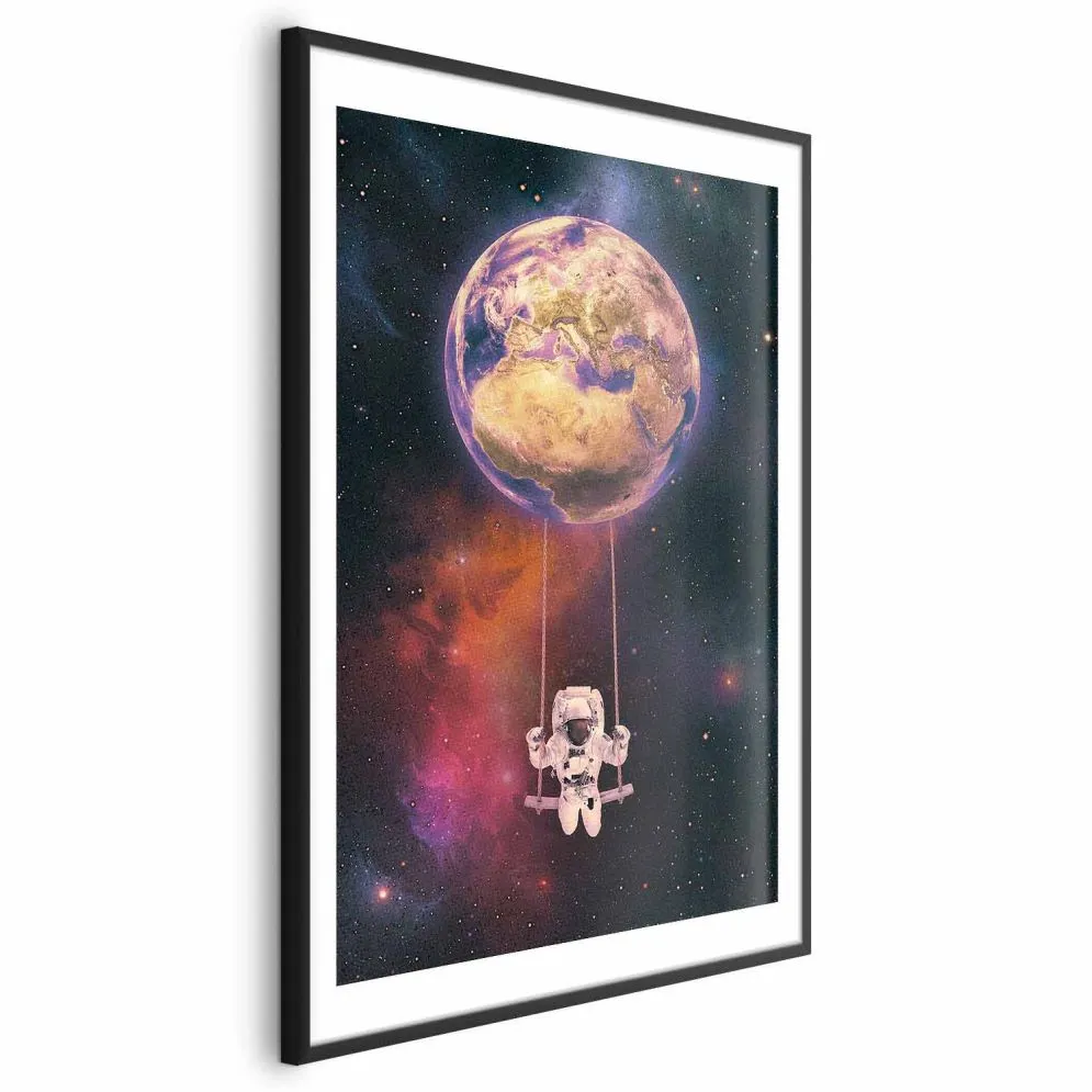 Plakat Kosmiczna huśtawka 29,7x42 cm z ramą czarną z marginesem | MIRAT.