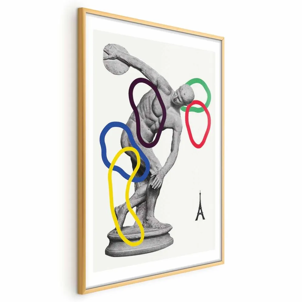Plakat Rzut dyskiem 40x60 cm z ramą złotą z marginesem | MIRAT.