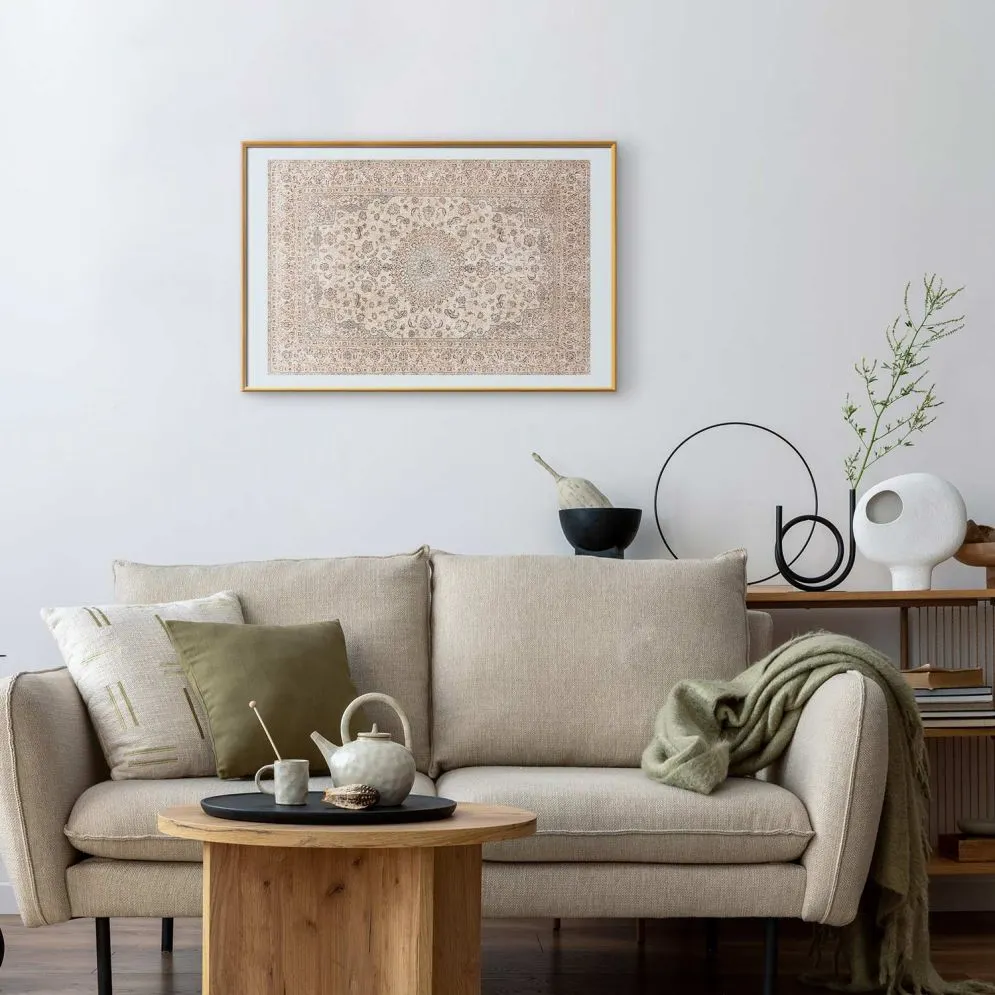 Plakat Piaskowy dywan 30x21 cm z ramą złotą z marginesem | MIRAT.
