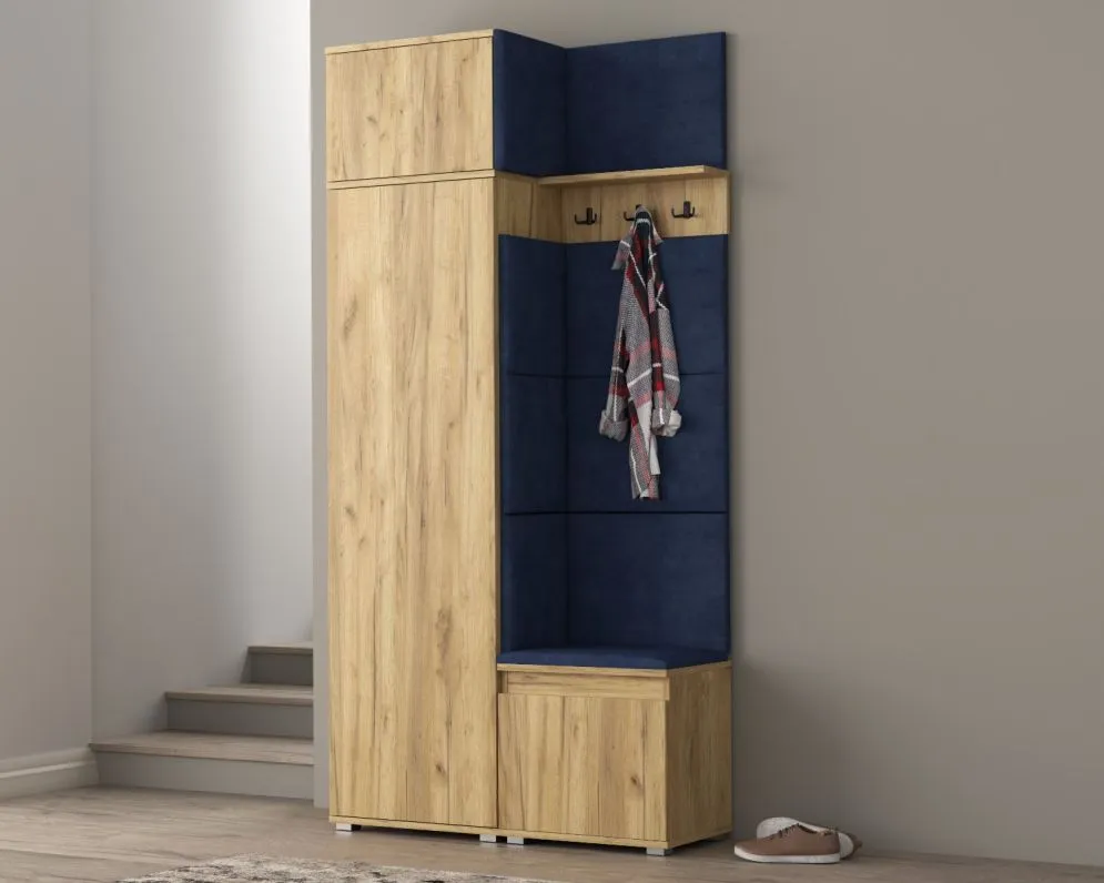 Garderoba z siedziskiem SINGAPUR 104 dąb craft/granatowy I sklep meblowy MIRAT. styl LOFT, SKANDYNAWSKI