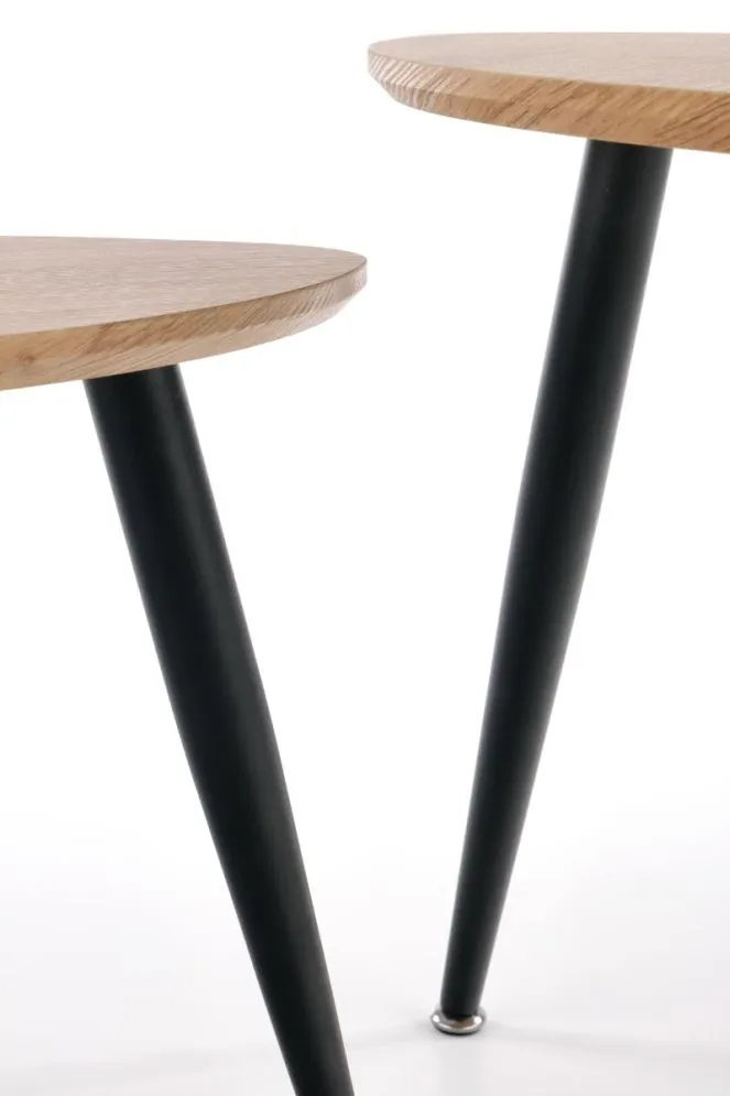 Zestaw 2 stolików kawowych NICEA 2 dąb/czarny na metalowych nogach | MIRAT. styl LOFT