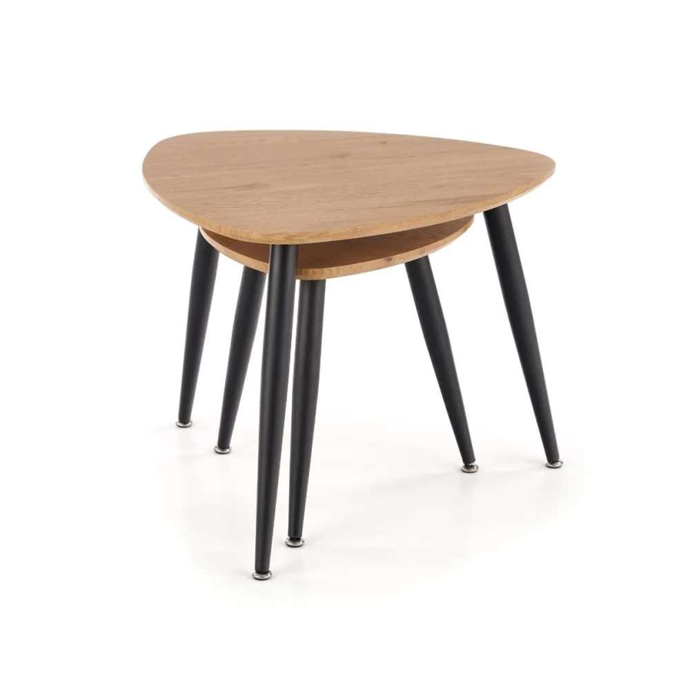 Zestaw 2 stolików kawowych NICEA 2 dąb/czarny na metalowych nogach | MIRAT. styl LOFT