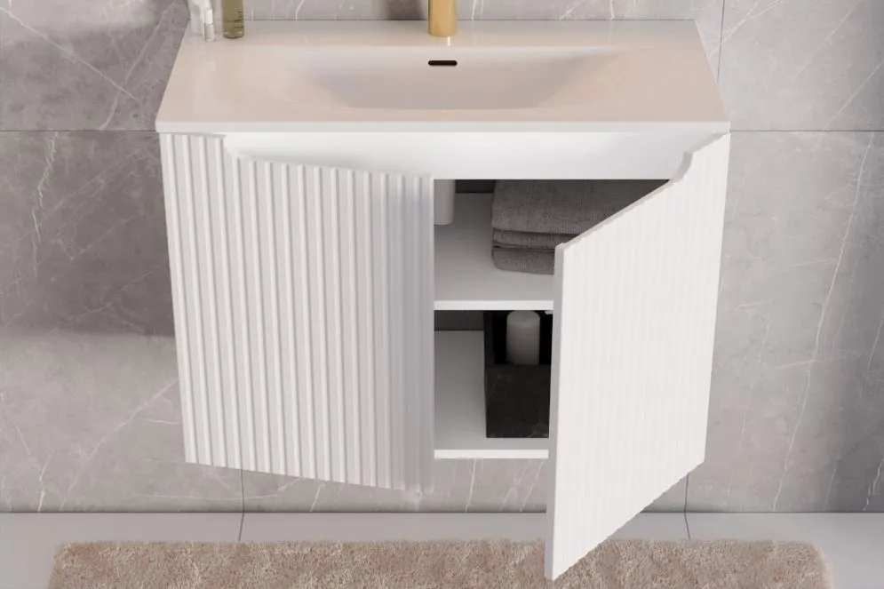 Szafka pod umywalkę NOVA WHITE 82-60-2D 60cm biała ryflowane fronty I sklep meblowy MIRAT. styl RYFLOWANY