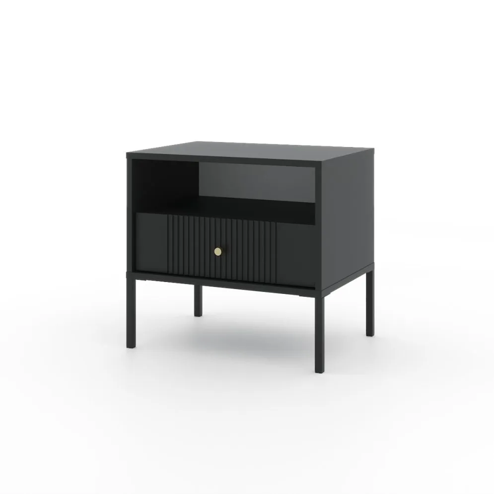 Szafka nocna ISEO 54x39 czarna mat loftowa I sklep meblowy MIRAT. styl GLAMOUR, LOFT, RYFLOWANY kolekcja ISEO