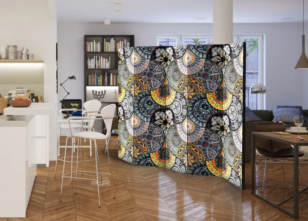 Parawan akustyczny Kwiaty 225x172 cm 5-częściowy szary | MIRAT.