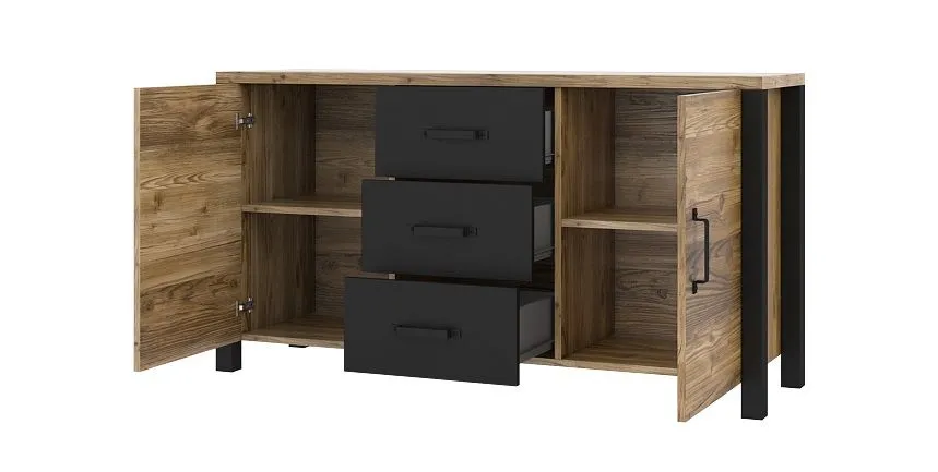 Komoda OLIN 2D3S appenzeller/czarna I sklep meblowy MIRAT. styl LOFT kolekcja OLIN