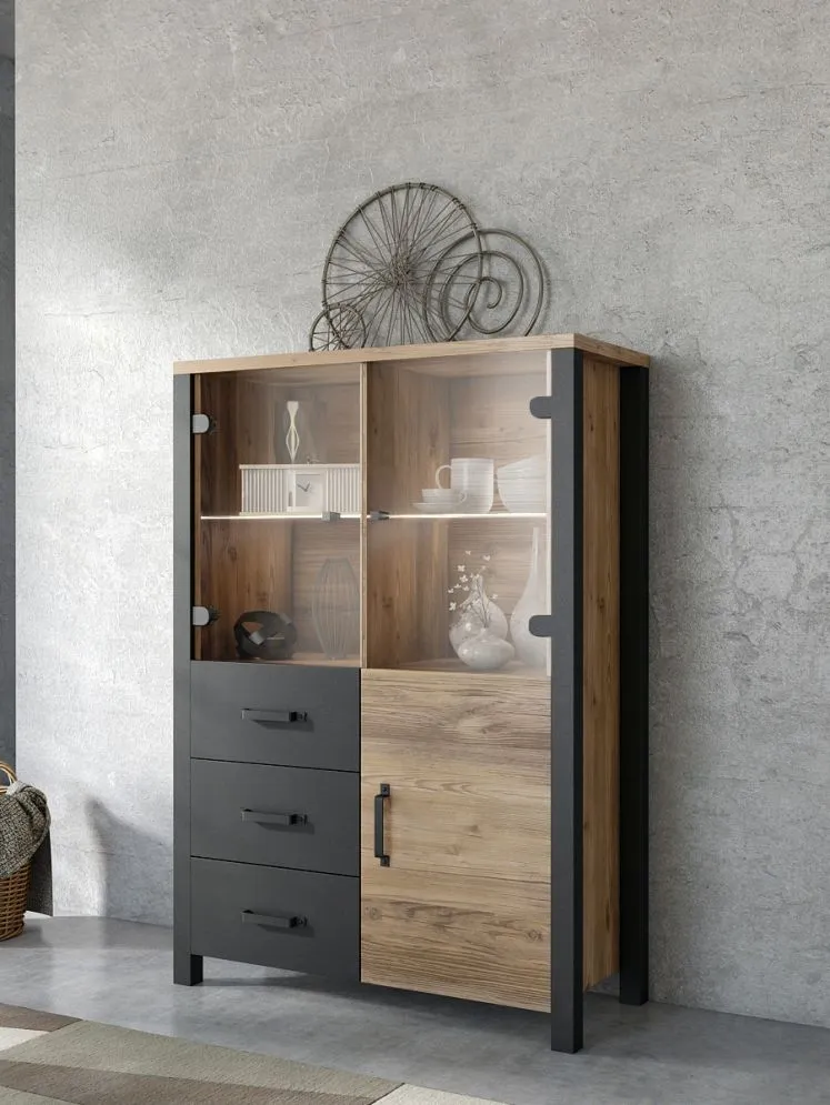 Witryna OLIN 3D3S appenzeller/czarna I sklep meblowy MIRAT. styl LOFT kolekcja OLIN