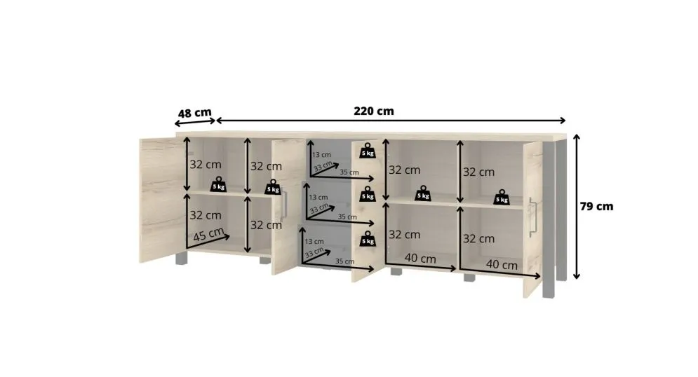 Komoda OLIN 4D3S appenzeller/czarna I sklep meblowy MIRAT. styl LOFT kolekcja OLIN