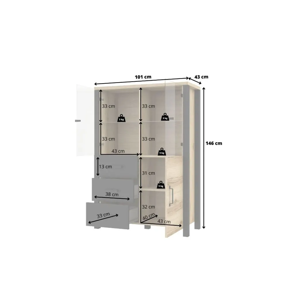 Witryna OLIN 3D3S appenzeller/czarna I sklep meblowy MIRAT. styl LOFT kolekcja OLIN