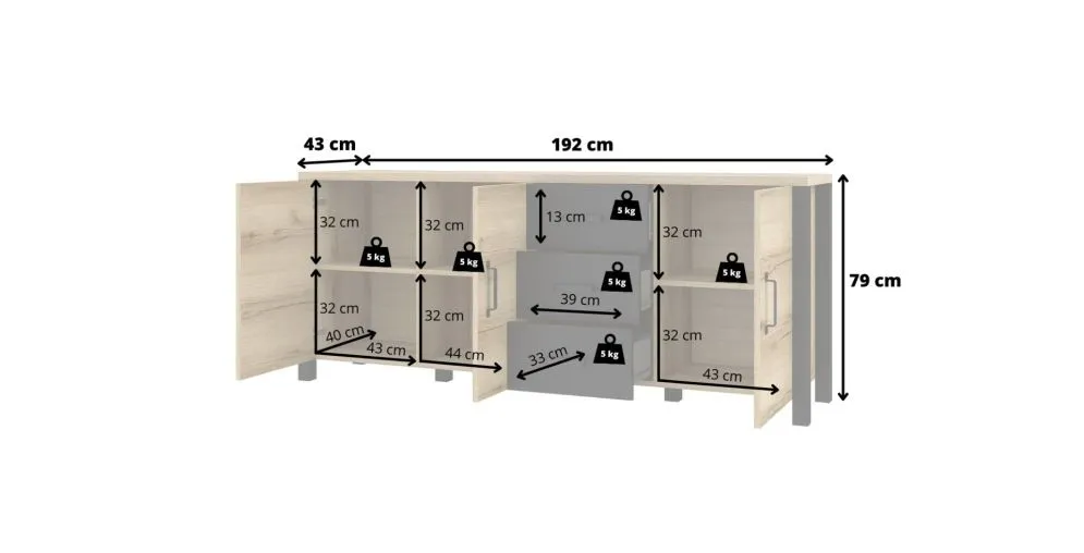 Komoda OLIN 3D3S appenzeller/czarna I sklep meblowy MIRAT. styl LOFT kolekcja OLIN