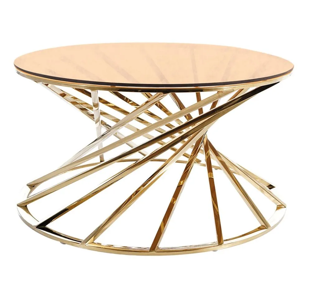 Ława OTTAVIA A 80x80 bursztynowa/złota okrągła w stylu glamour | MIRAT. styl GLAMOUR