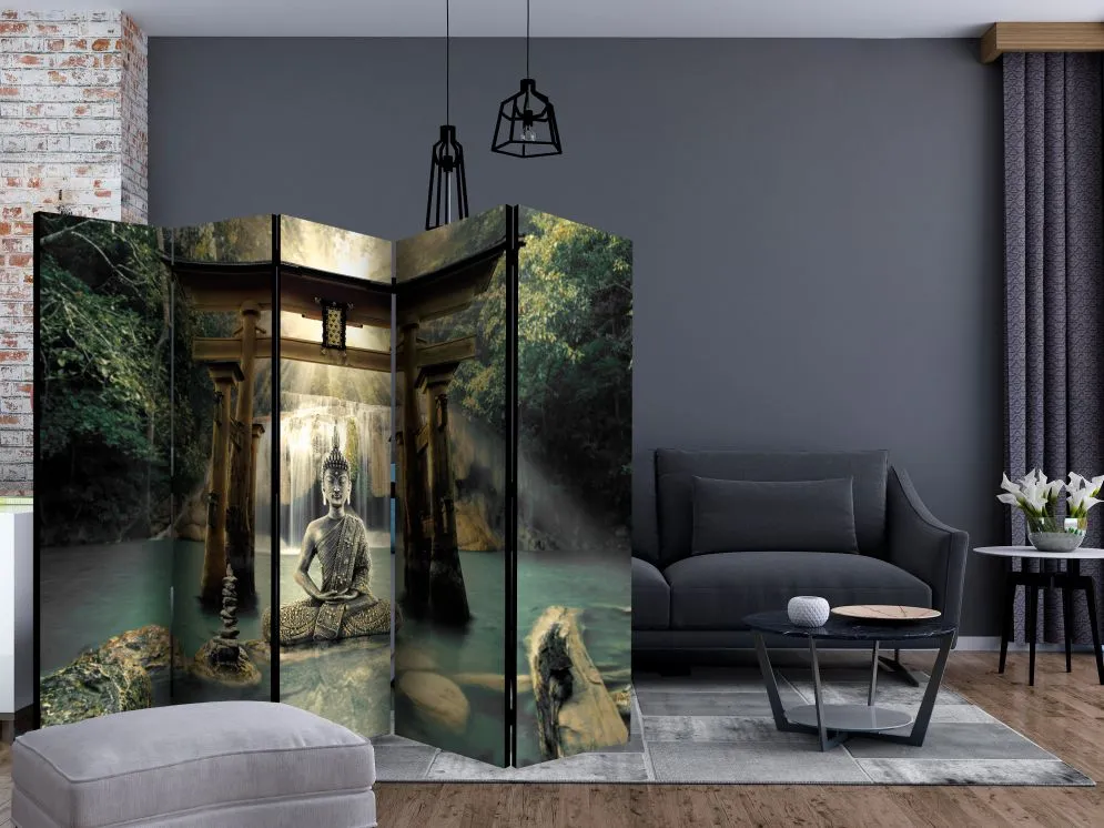 Parawan jednostronny Orient 225x172 cm 5-częściowy zielony | MIRAT.