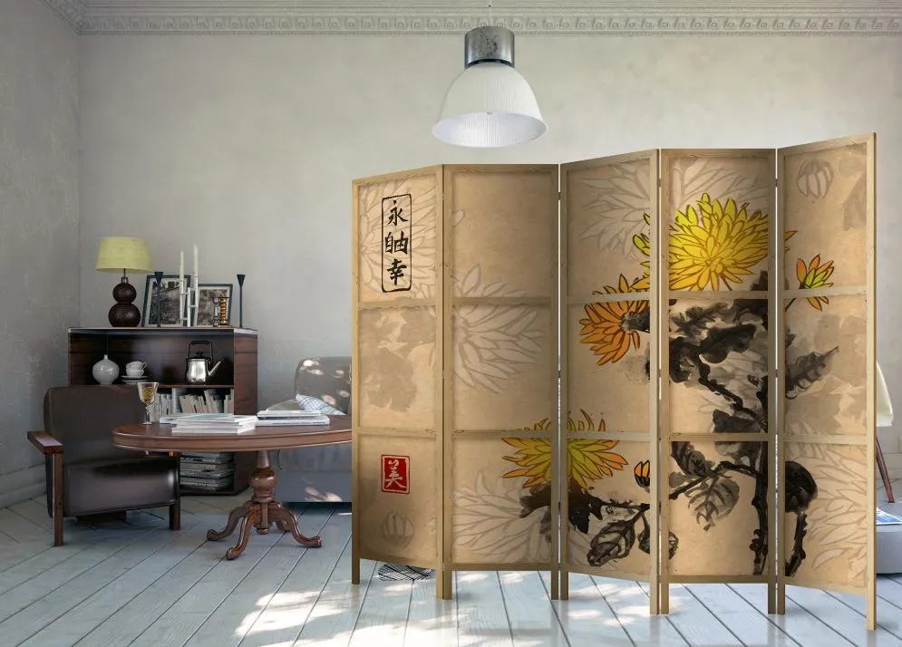 Parawan japoński Orient 225x172 cm 5-częściowy wielokolorowy | MIRAT.