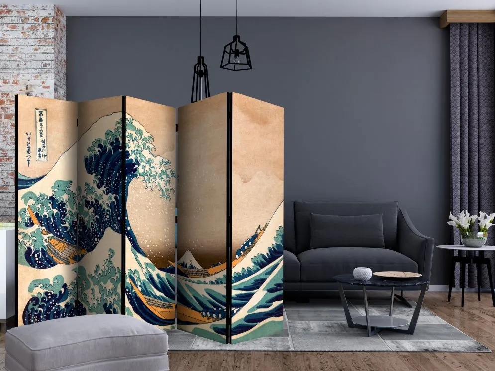 Parawan jednostronny Orient 225x172 cm 5-częściowy beżowy | MIRAT.