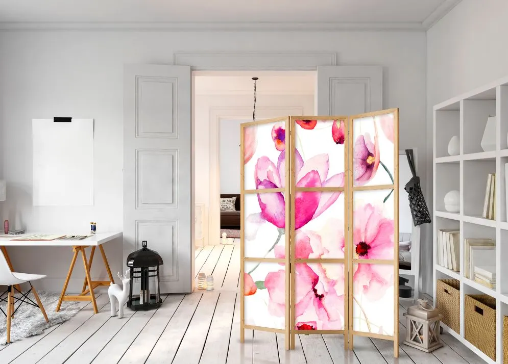 Parawan japoński Kwiaty 135x172 cm 3-częściowy biały | MIRAT.
