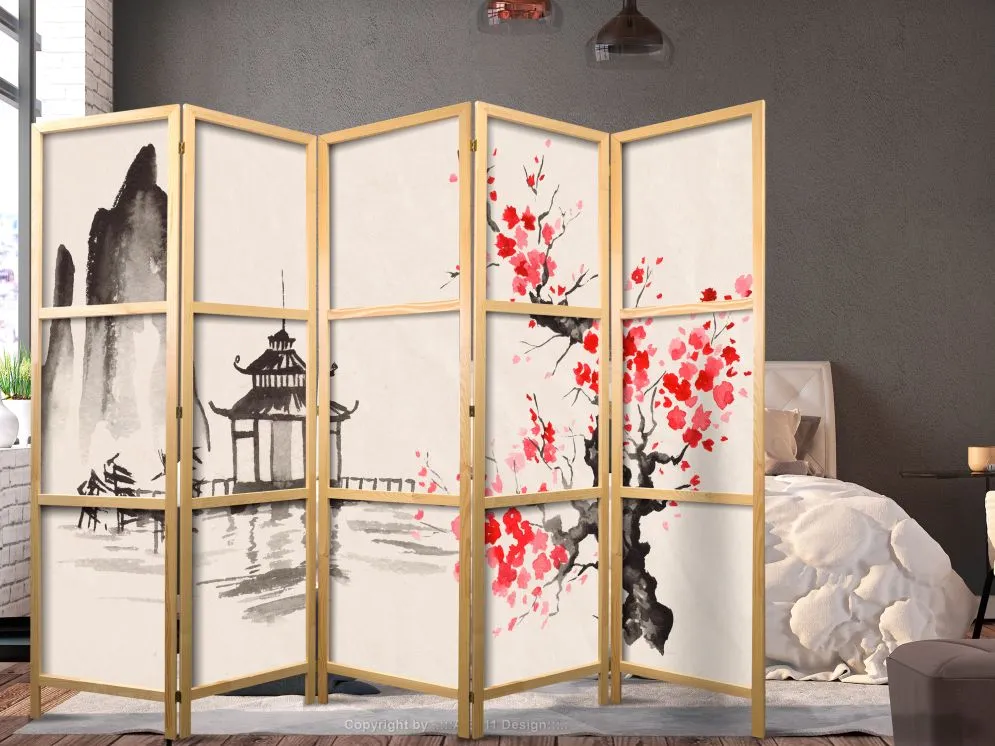Parawan japoński Orient 225x172 cm 5-częściowy beżowy | MIRAT.