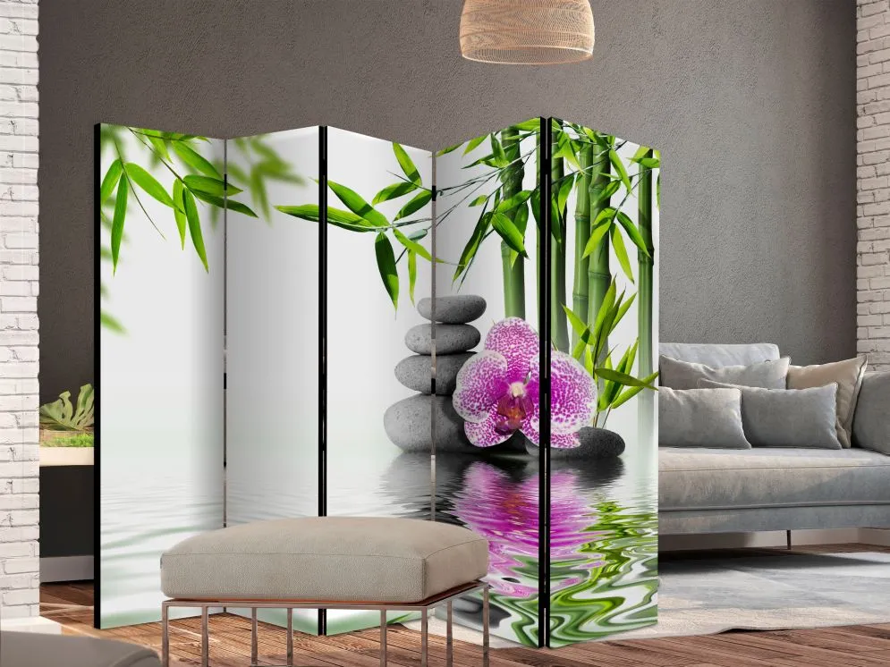 Parawan dwustronny Orient 225x172 cm 5-częściowy szary | MIRAT.