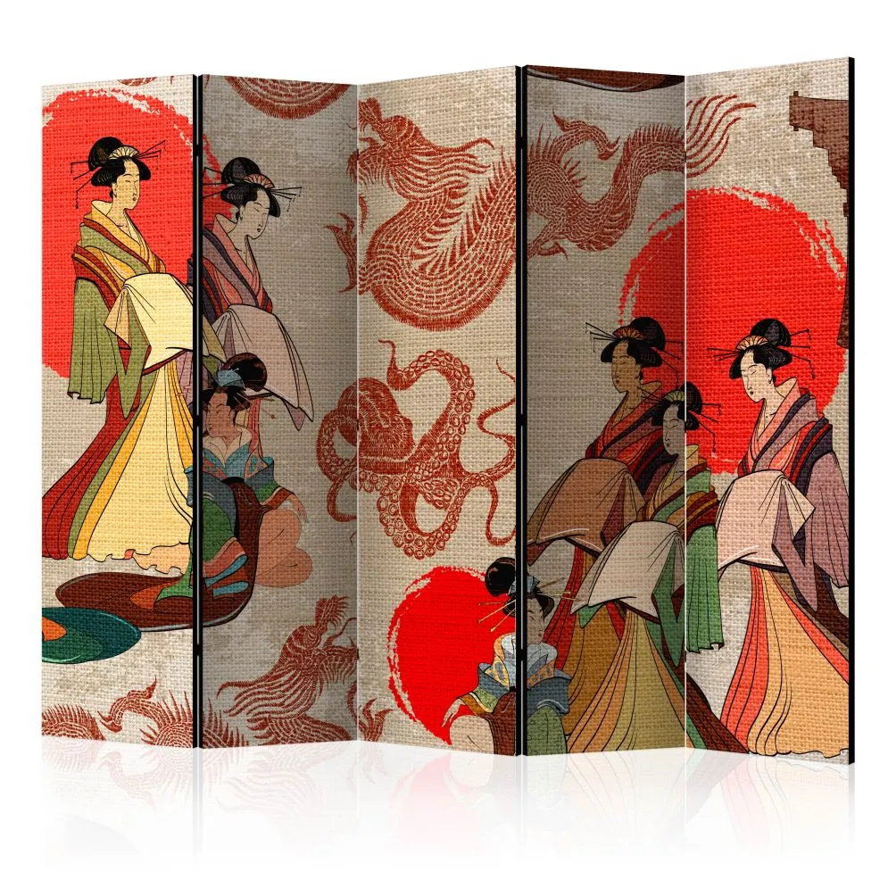Parawan dwustronny Orient 225x172 cm 5-częściowy beżowy | MIRAT.