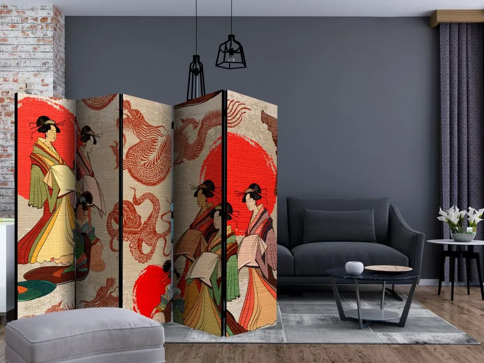 Parawan dwustronny Orient 225x172 cm 5-częściowy beżowy | MIRAT.
