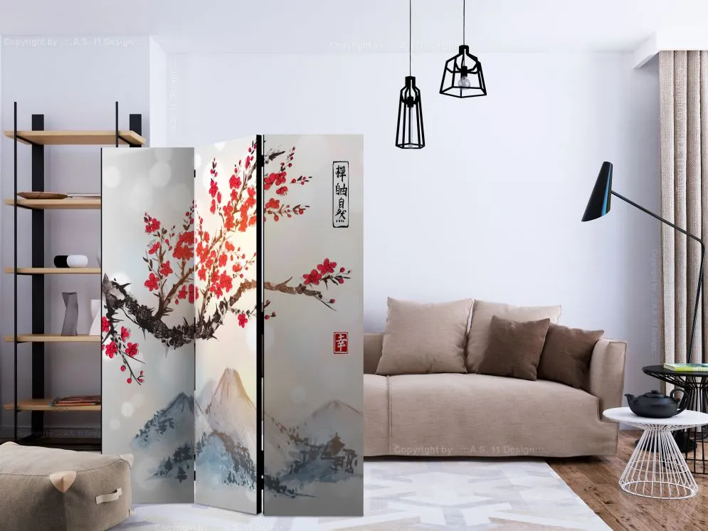 Parawan dwustronny Orient 135x172 cm 3-częściowy biały | MIRAT.