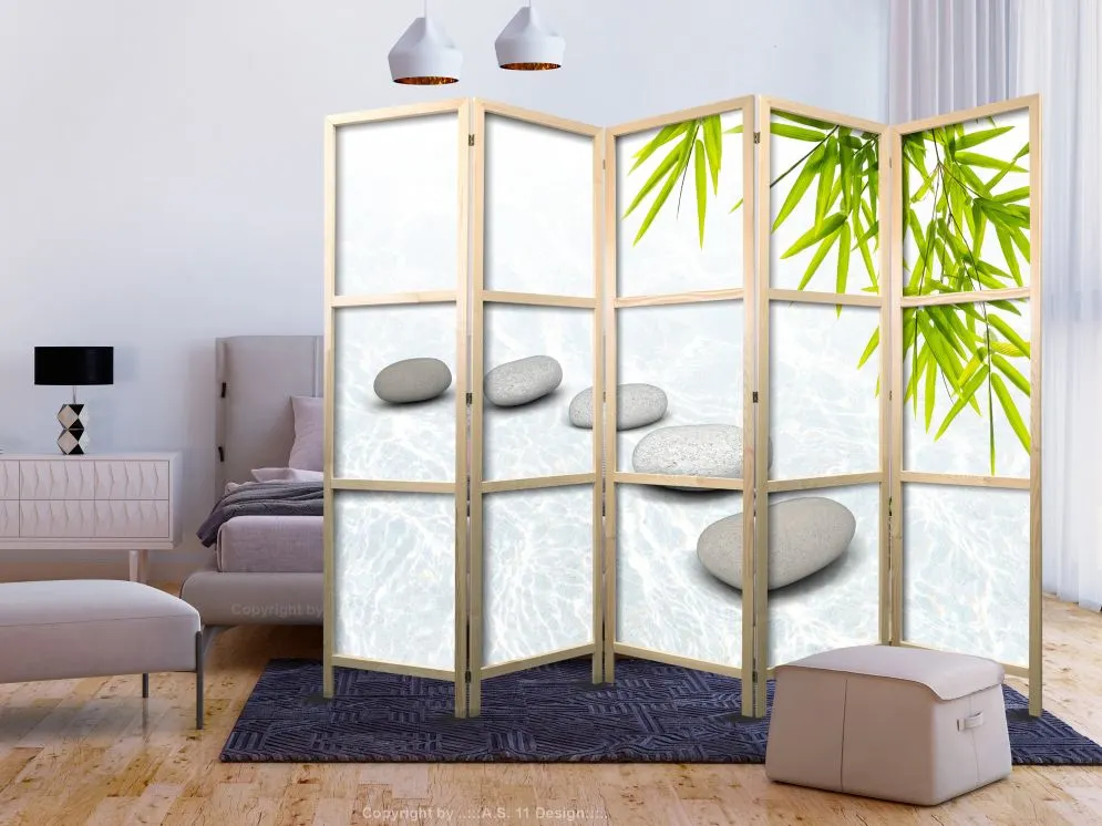 Parawan japoński Orient 225x172 cm 5-częściowy biały | MIRAT.