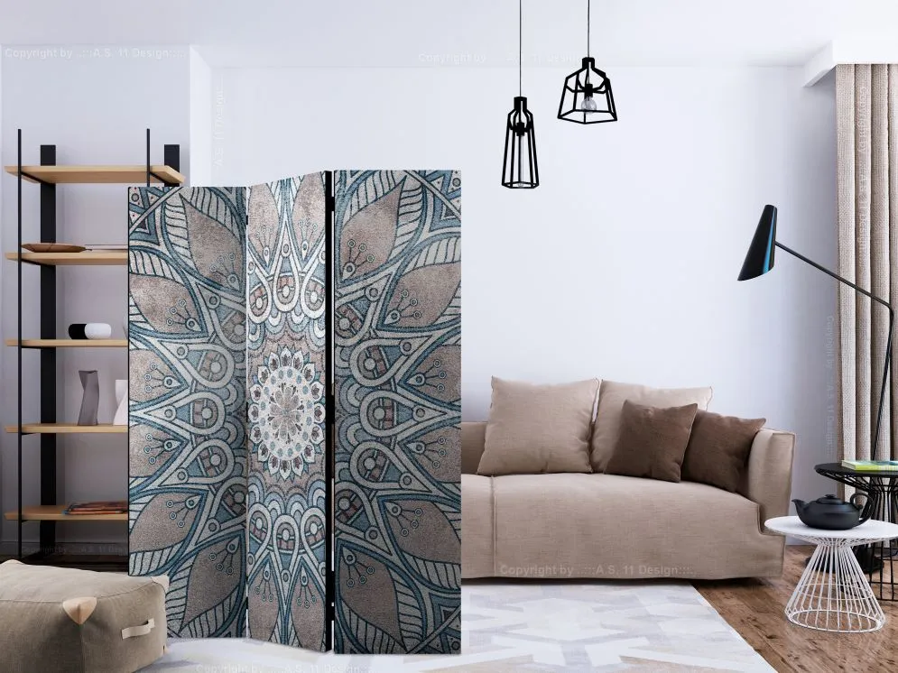 Parawan dwustronny Orient 135x172 cm 3-częściowy szary | MIRAT.