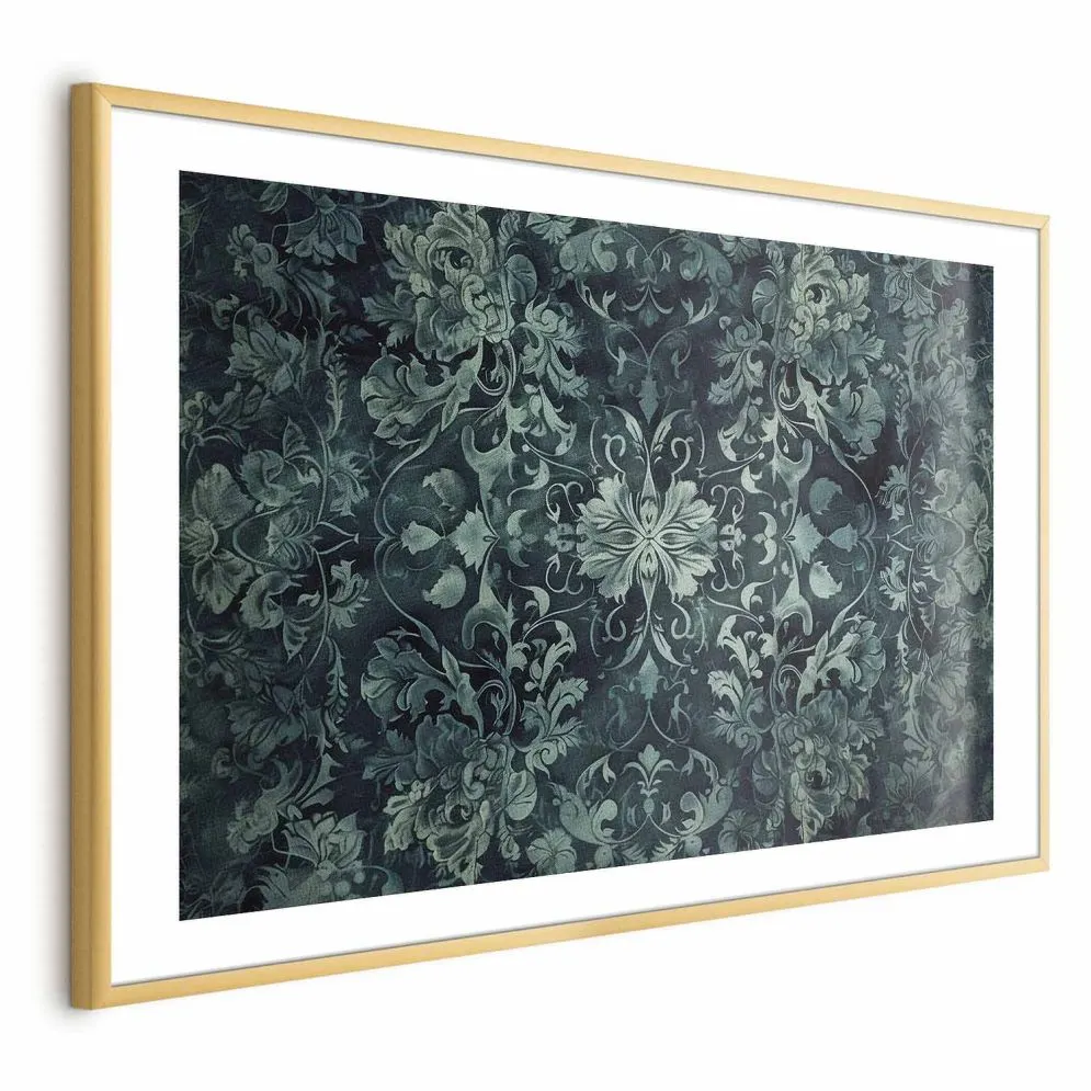 Plakat Ornamenty dywanowe 60x40 cm z ramą złotą z marginesem | MIRAT.