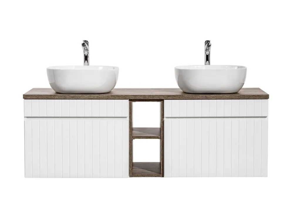 Szafka pod umywalkę ICONIC WHITE 60cm + ICONIC WHITE 60cm + SANTA FE OAK 81-01-A ryflowane fronty zestaw z blatem I sklep meblowy MIRAT. styl RYFLOWANY