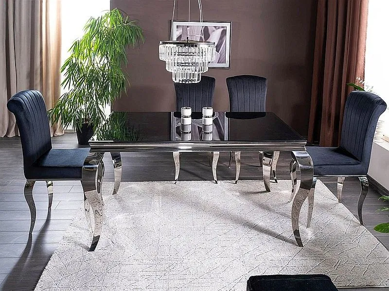 Stół PRINCE 150x90 czarny/chrom szklany w stylu glamour | MIRAT. styl GLAMOUR