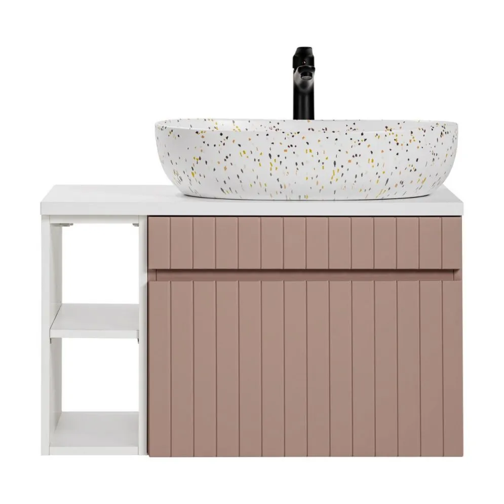 Szafka pod umywalkę ICONIC ROSE 60cm + ICONIC WHITE 20cm zestaw z blatem ryflowane fronty I sklep meblowy MIRAT. styl RYFLOWANY