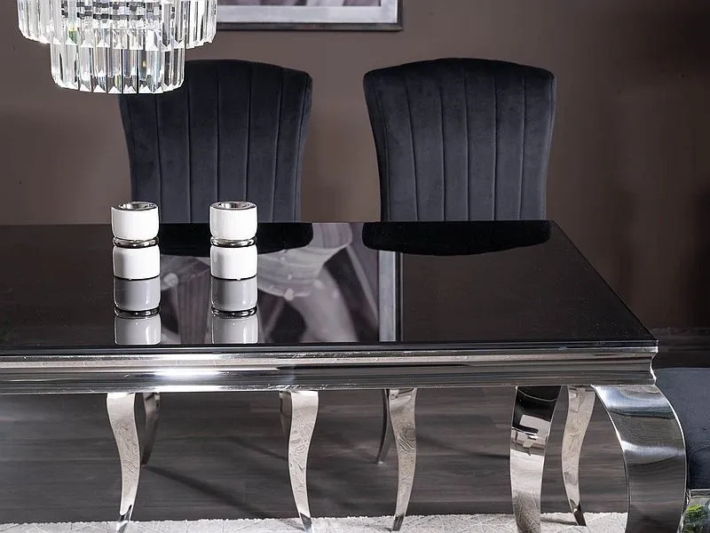 Stół PRINCE 150x90 czarny/chrom szklany w stylu glamour | MIRAT. styl GLAMOUR
