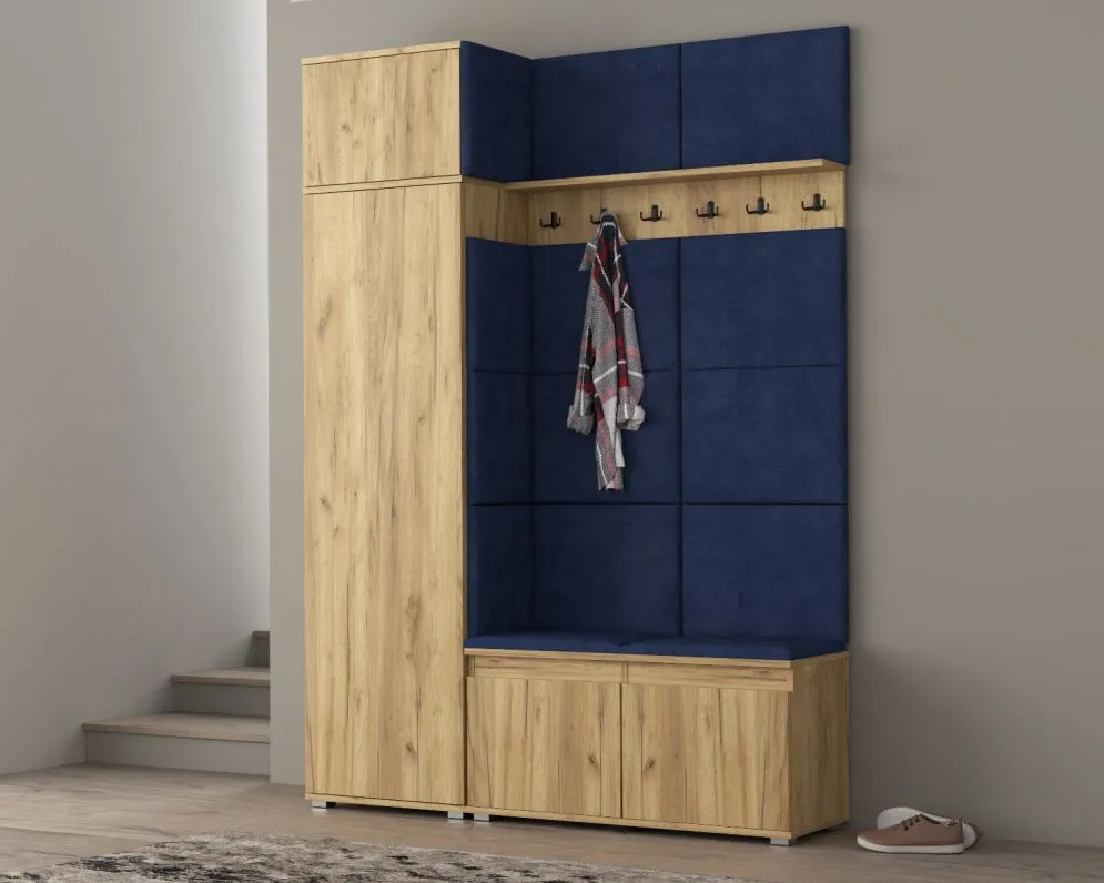 Garderoba z siedziskiem do przedpokoju SINGAPUR 154 dąb craft/granatowy I sklep meblowy MIRAT. styl LOFT, SKANDYNAWSKI