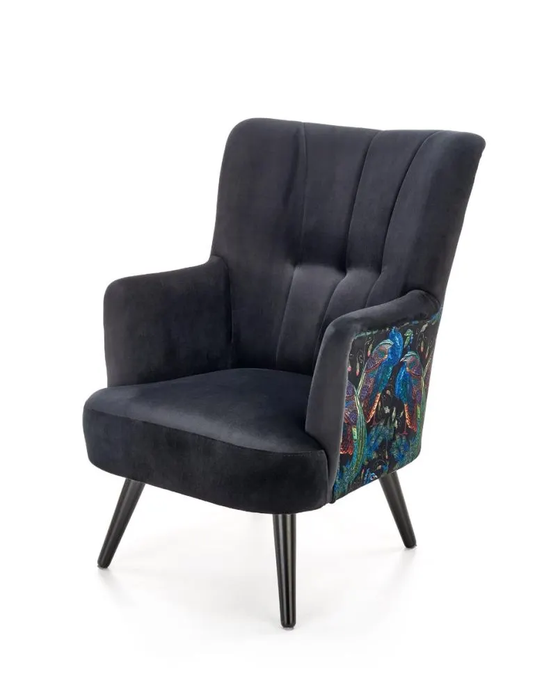 Fotel do salonu PAGONI VELVET czarny tapicerowany dekoracyjną tkaniną | MIRAT. styl LOFT