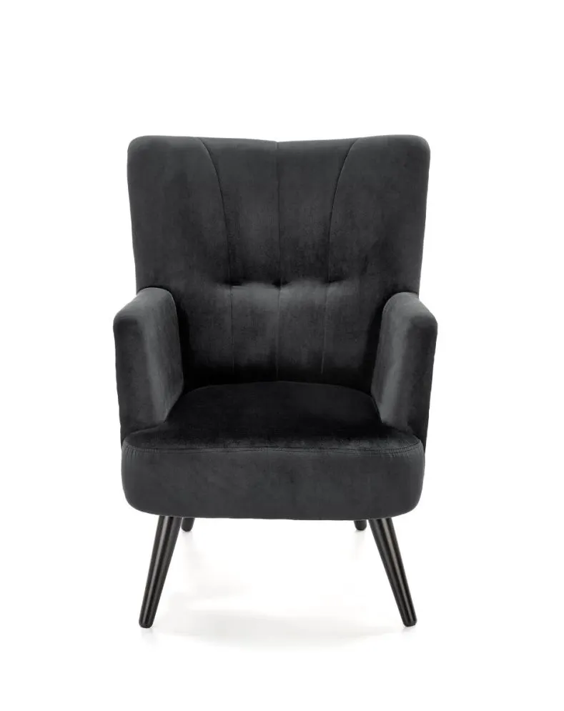Fotel do salonu PAGONI VELVET czarny tapicerowany dekoracyjną tkaniną | MIRAT. styl LOFT