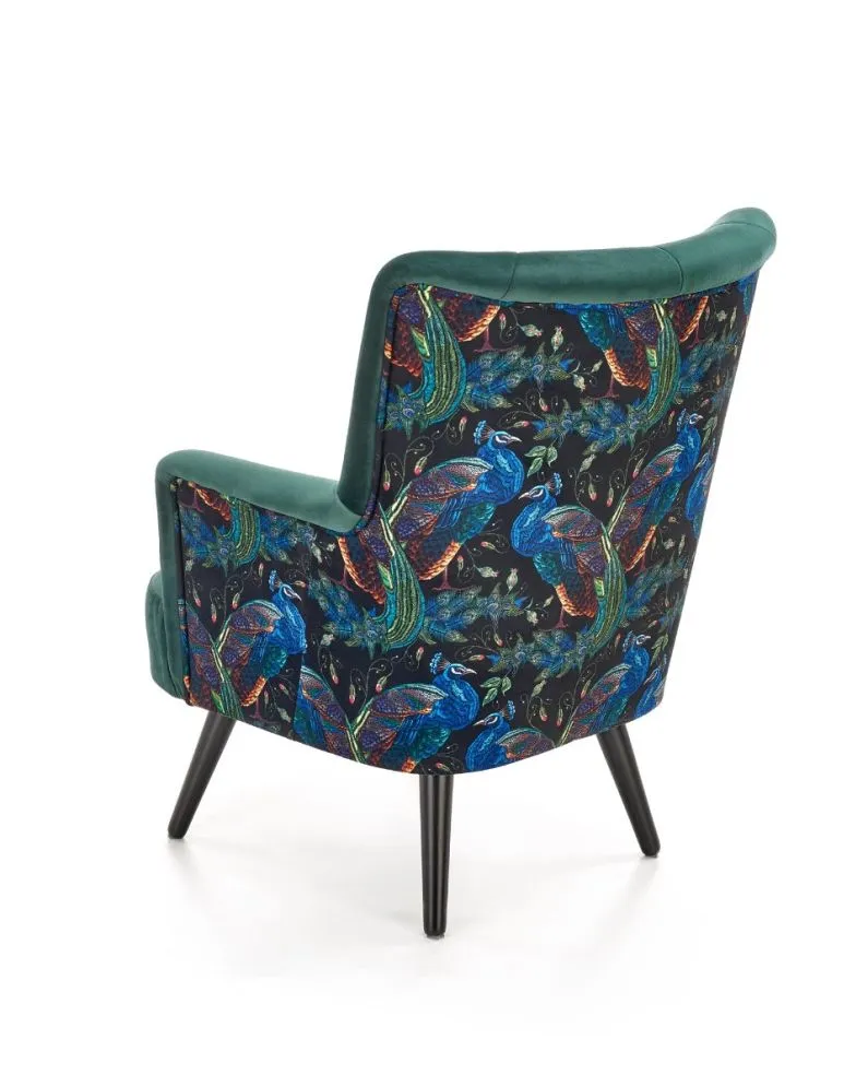 Fotel do salonu PAGONI VELVET ciemnozielony na drewnianych nogach | MIRAT. styl LOFT