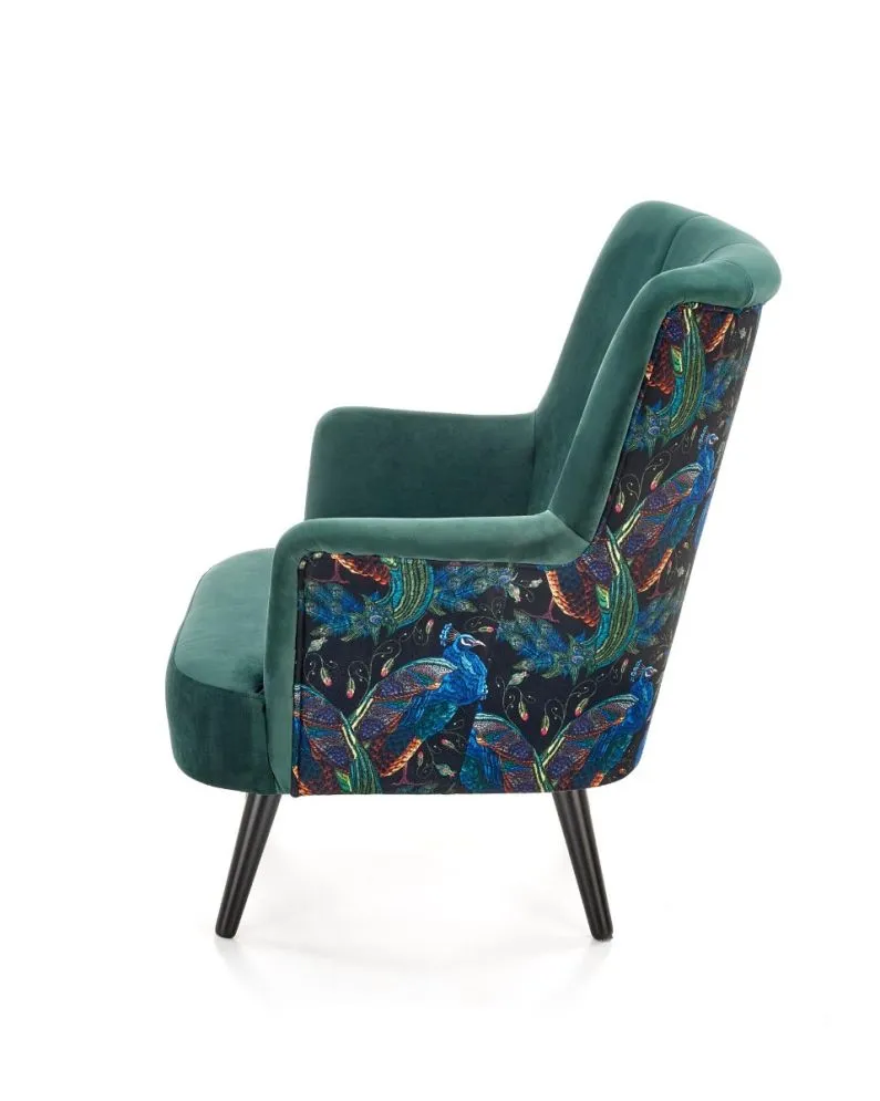 Fotel do salonu PAGONI VELVET ciemnozielony na drewnianych nogach | MIRAT. styl LOFT