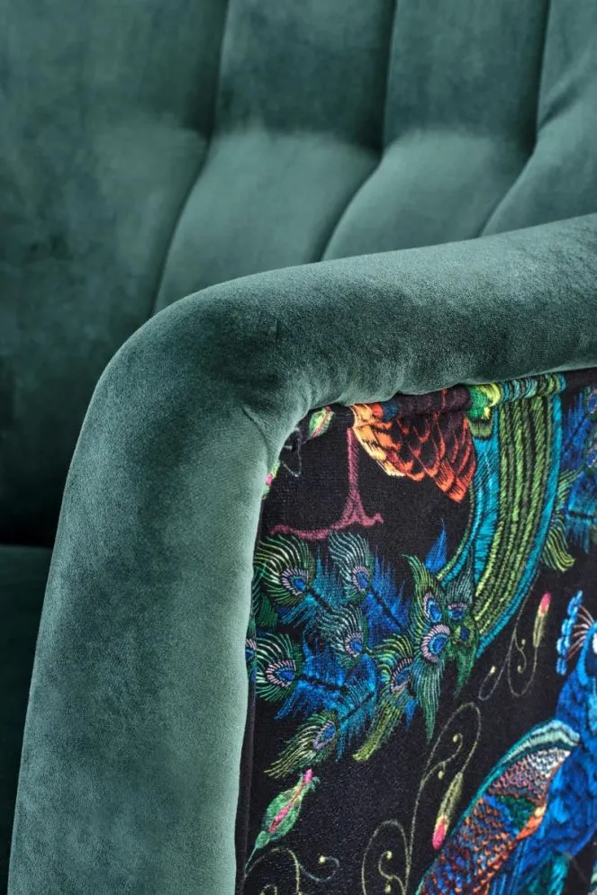 Fotel do salonu PAGONI VELVET ciemnozielony na drewnianych nogach | MIRAT. styl LOFT