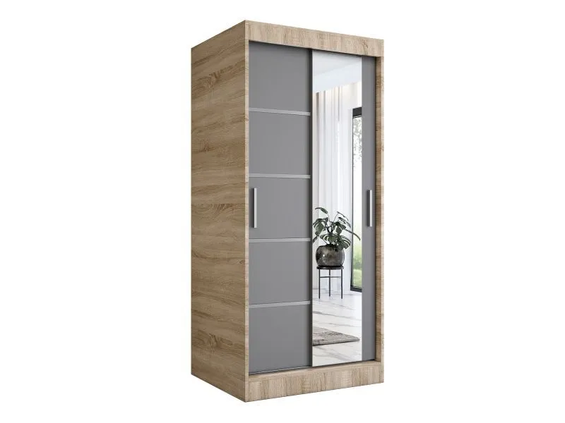 Szafa przesuwna MODUO COMFORT 2 90 dąb sonoma/antracyt z lustrem do sypialni | MIRAT. w stylu kolekcja MODUO COMFORT