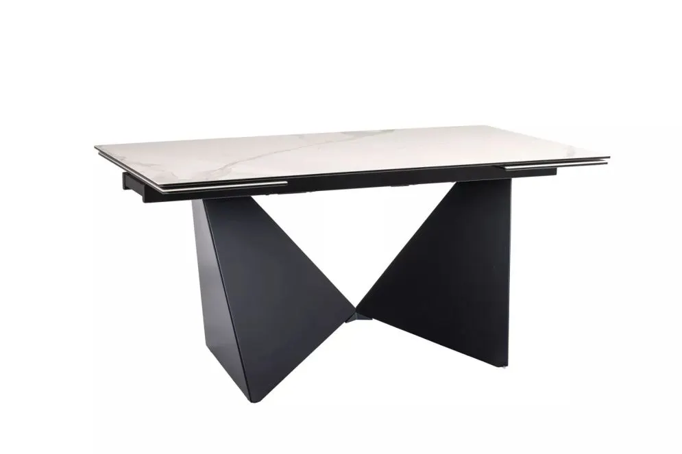 Stół rozkładany PETERSON CERAMIC 160(240)x90 biały marmur/czarny mat w stylu glamour I sklep meblowy MIRAT. styl GLAMOUR